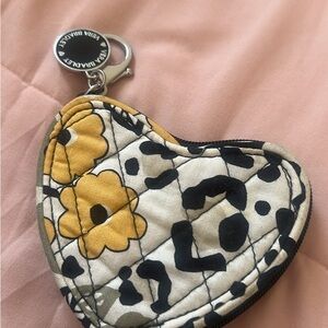 Vera Bradley Yellow Floral Quilted Heart Coin Pouch Keyring